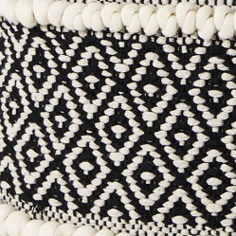 16" Black Gray and White Cotton Geometric Pouf Ottoman Homeroots Living Room