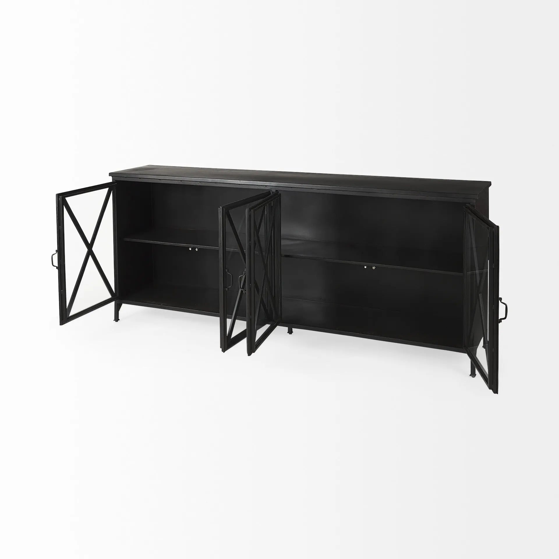 16" Black Iron Sideboard with Four Glass Doors Homeroots Kitchen & Dining