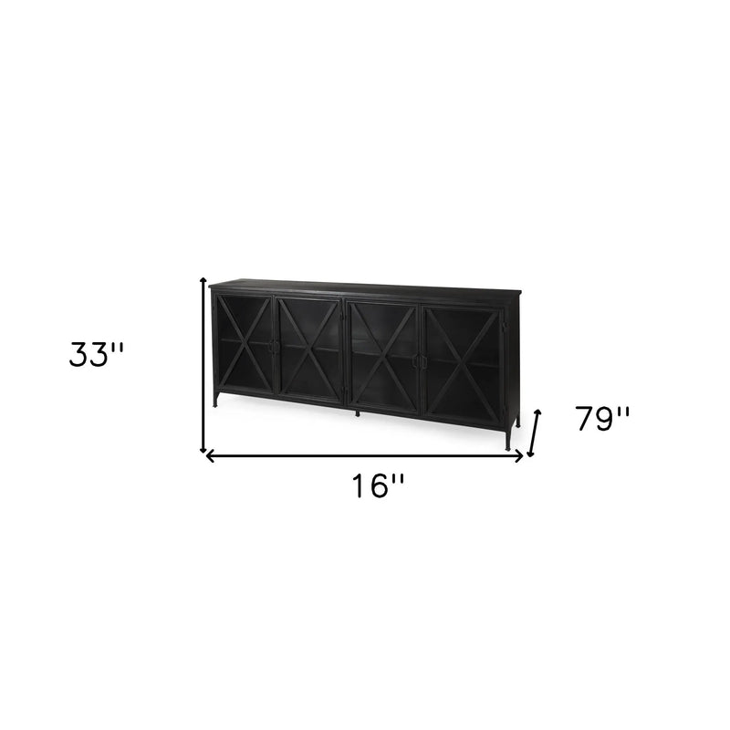16" Black Iron Sideboard with Four Glass Doors Homeroots Kitchen & Dining