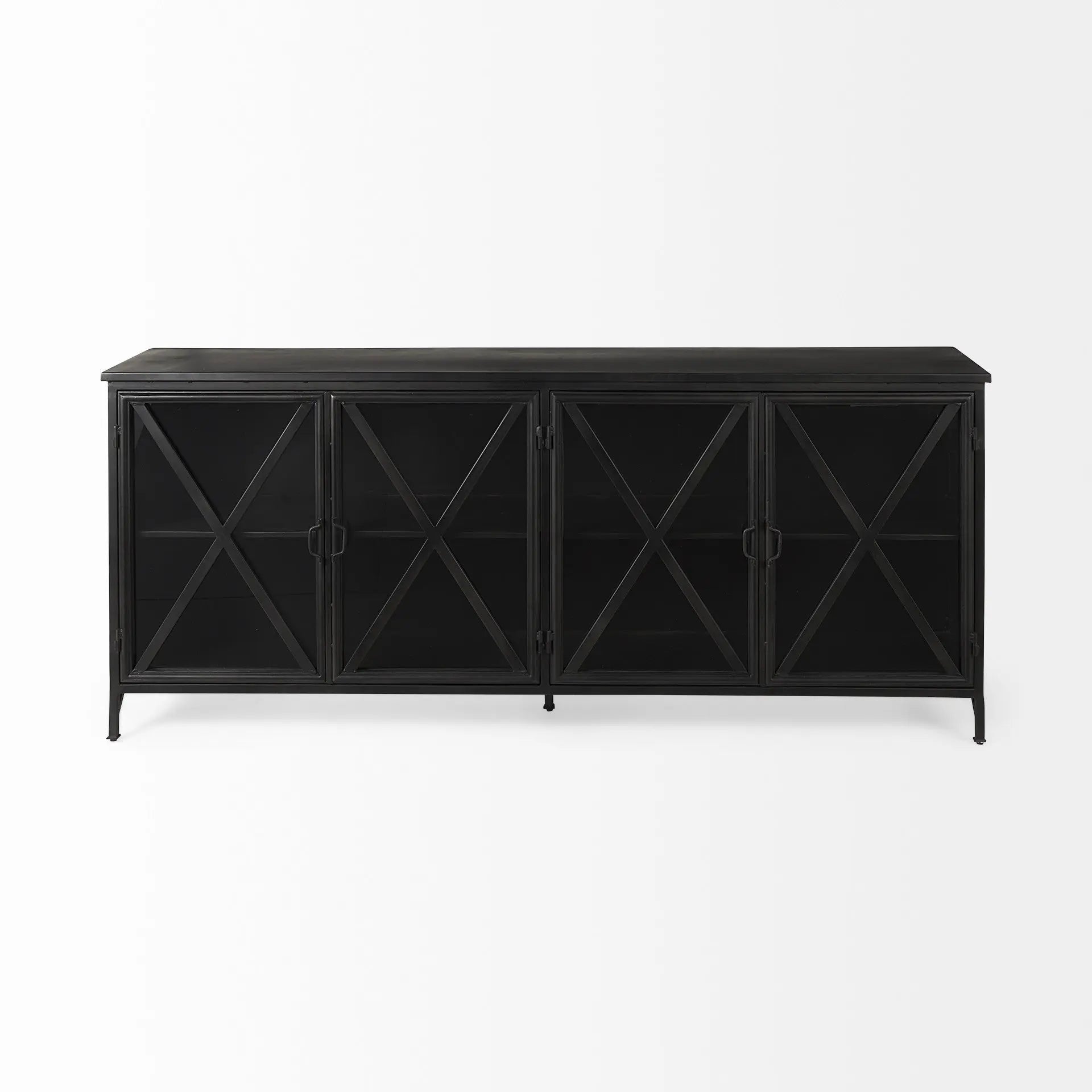 16" Black Iron Sideboard with Four Glass Doors Homeroots Kitchen & Dining
