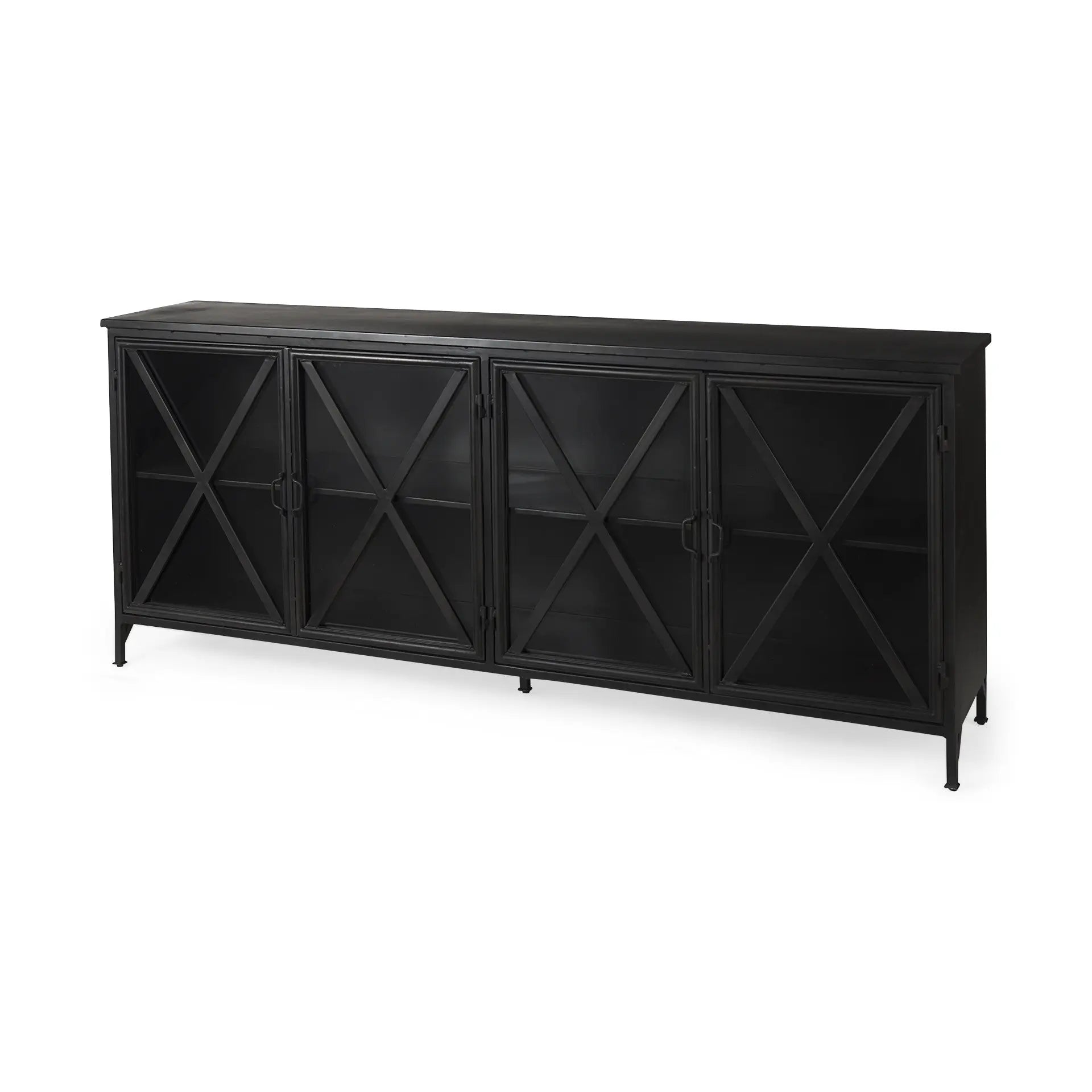 16" Black Iron Sideboard with Four Glass Doors Homeroots Kitchen & Dining