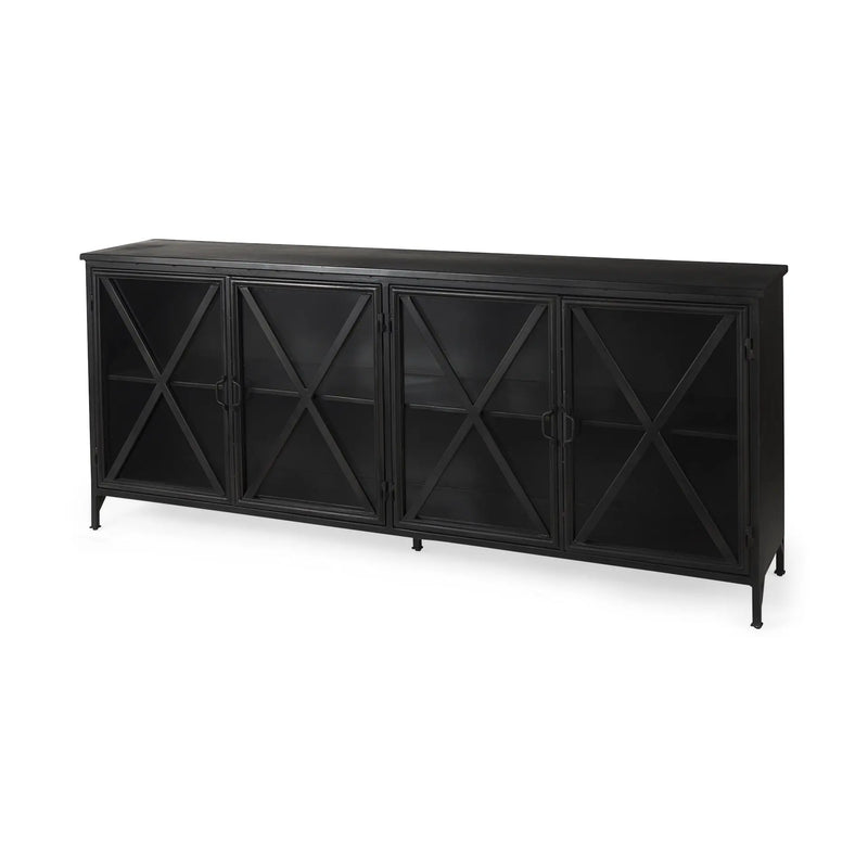 16" Black Iron Sideboard with Four Glass Doors Homeroots Kitchen & Dining