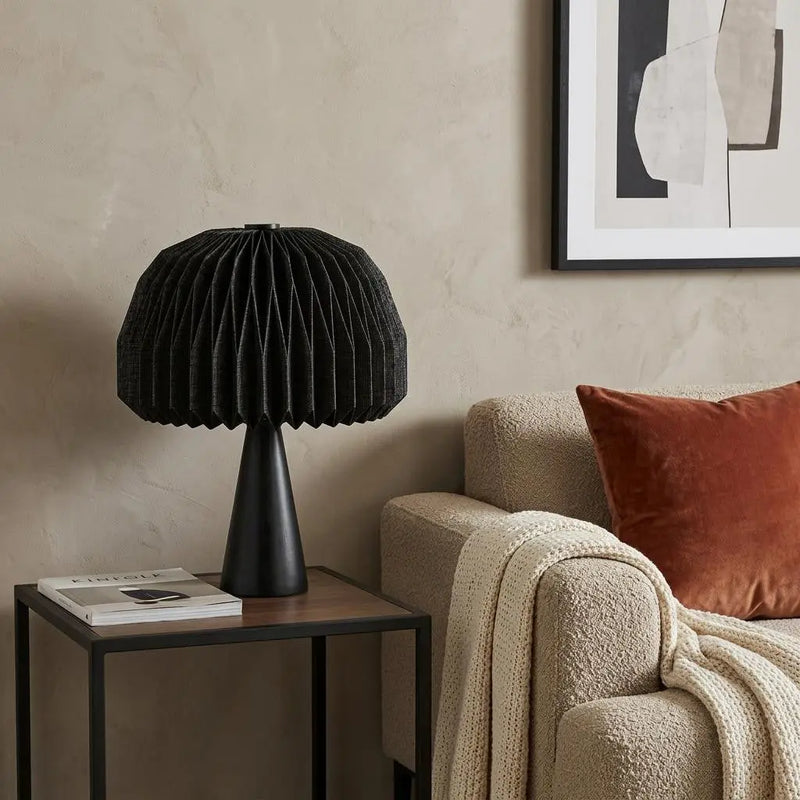 16" Black Ribbed Geometric Bedside Lamp With Dome Shade Homeroots Lighting