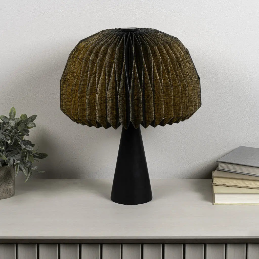 16" Black Ribbed Geometric Bedside Lamp With Dome Shade Homeroots Lighting