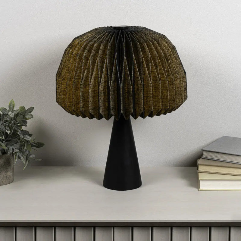 16" Black Ribbed Geometric Bedside Lamp With Dome Shade Homeroots Lighting
