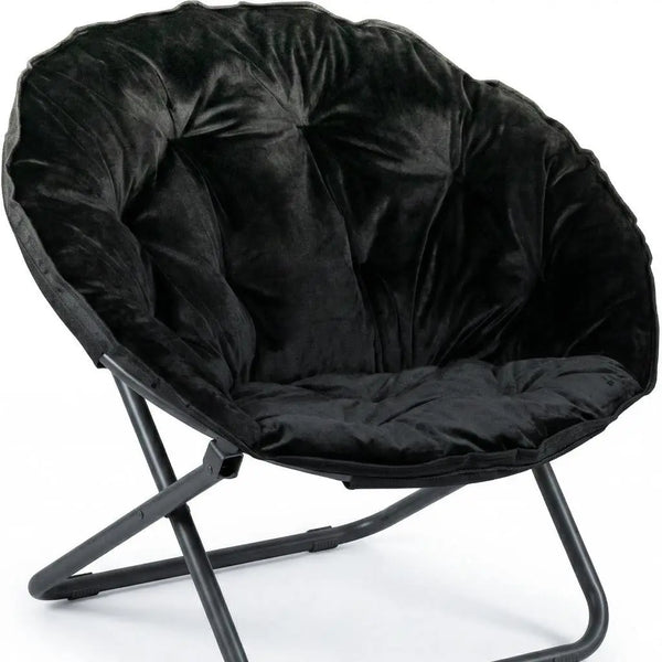 16" Black Tufted Faux Fur and Metal Folding Lounge Chair Homeroots Living Room