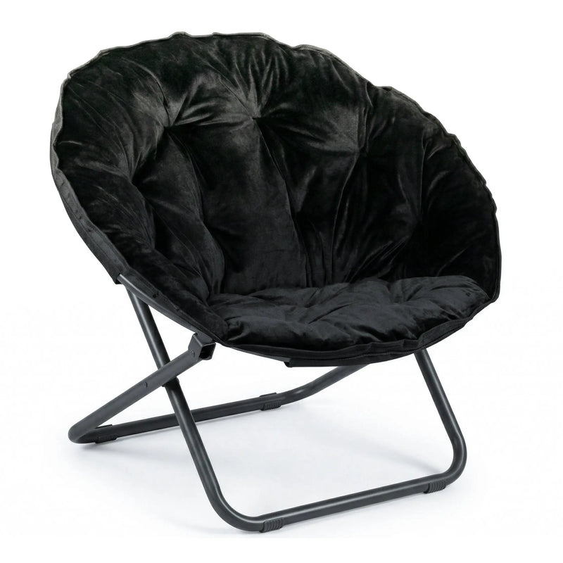 16" Black Tufted Faux Fur and Metal Folding Lounge Chair Homeroots Living Room