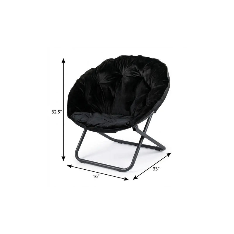 16" Black Tufted Faux Fur and Metal Folding Lounge Chair Homeroots Living Room