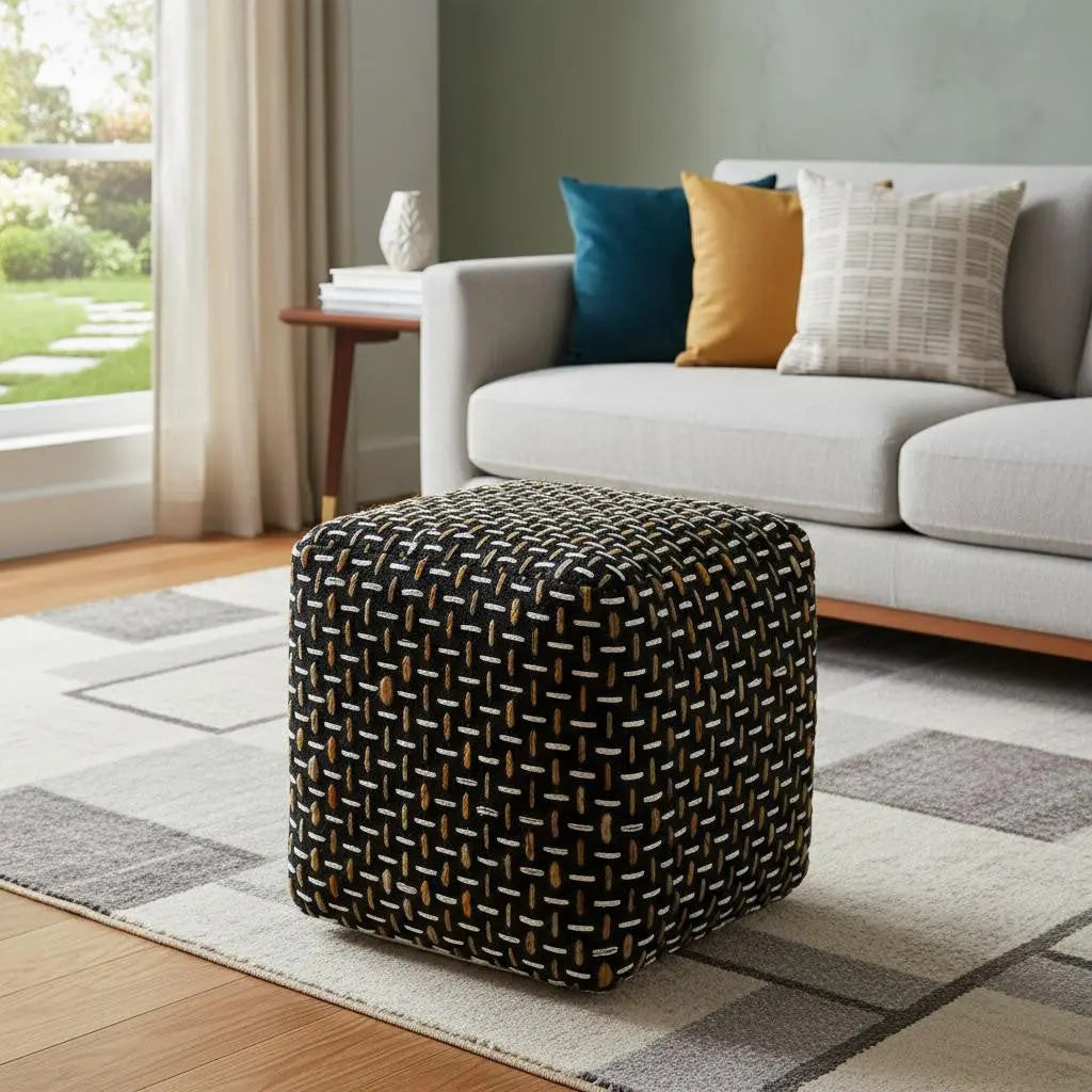 16" Black Upholstery Geometric Pouf Ottoman Homeroots Living Room