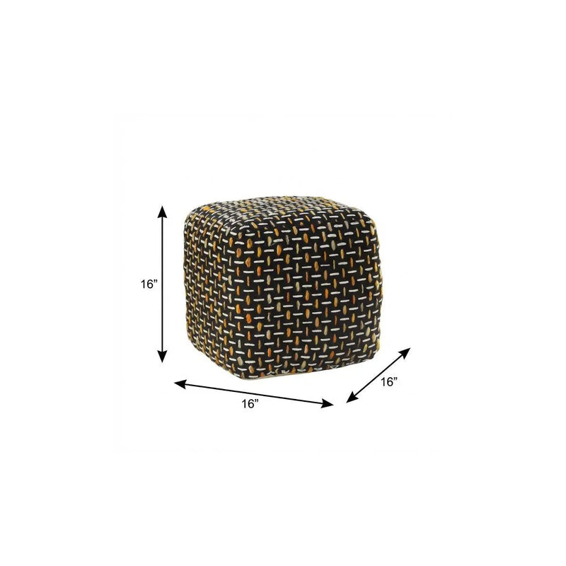 16" Black Upholstery Geometric Pouf Ottoman Homeroots Living Room