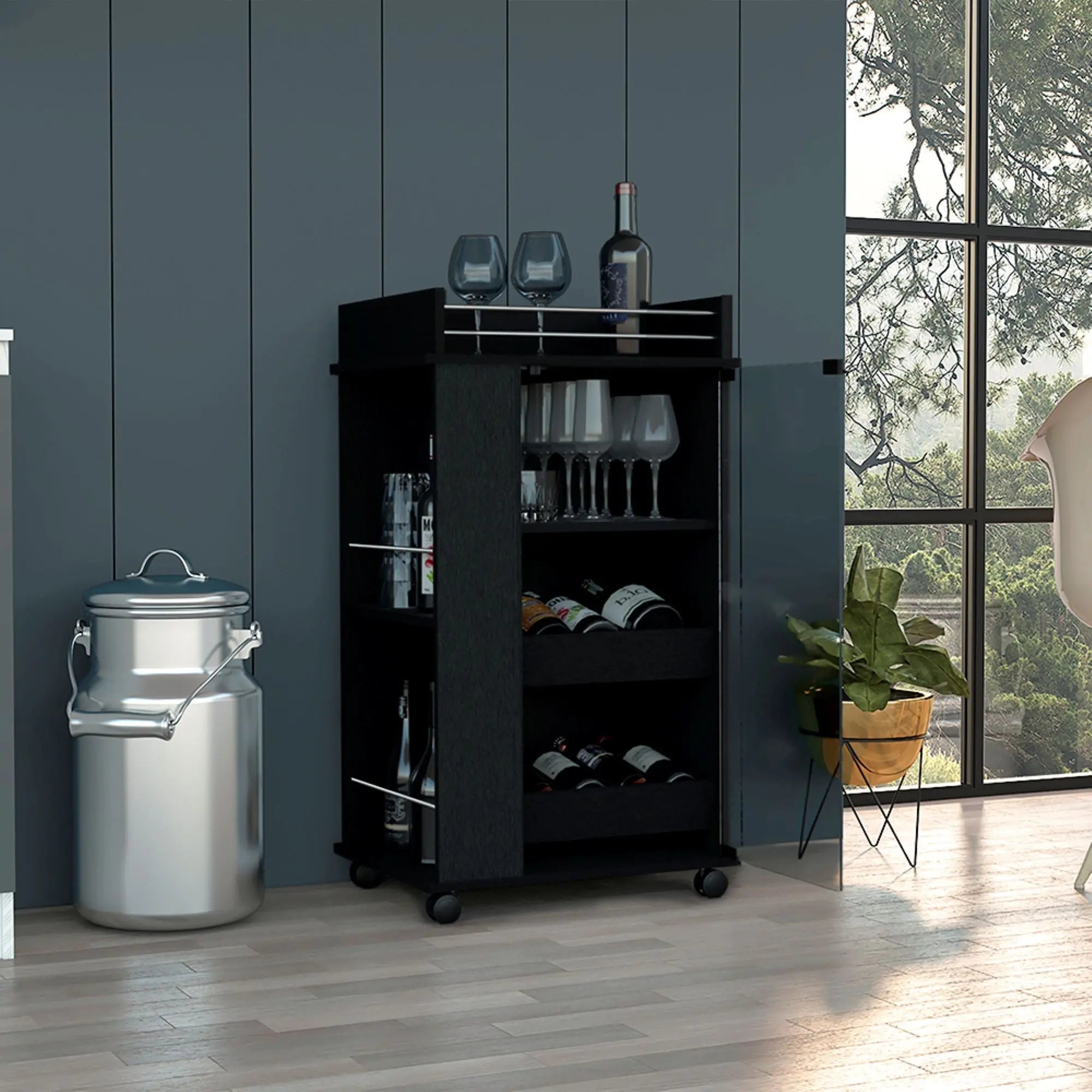 16" Black Wood Bar Cart Homeroots Kitchen & Dining