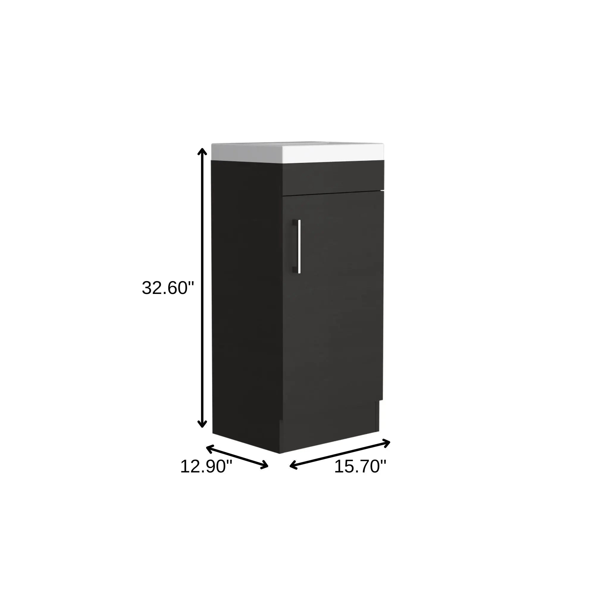 16" Black Wood Freestanding Single Door Bathroom Vanity With White Sink Homeroots Bed & Bath