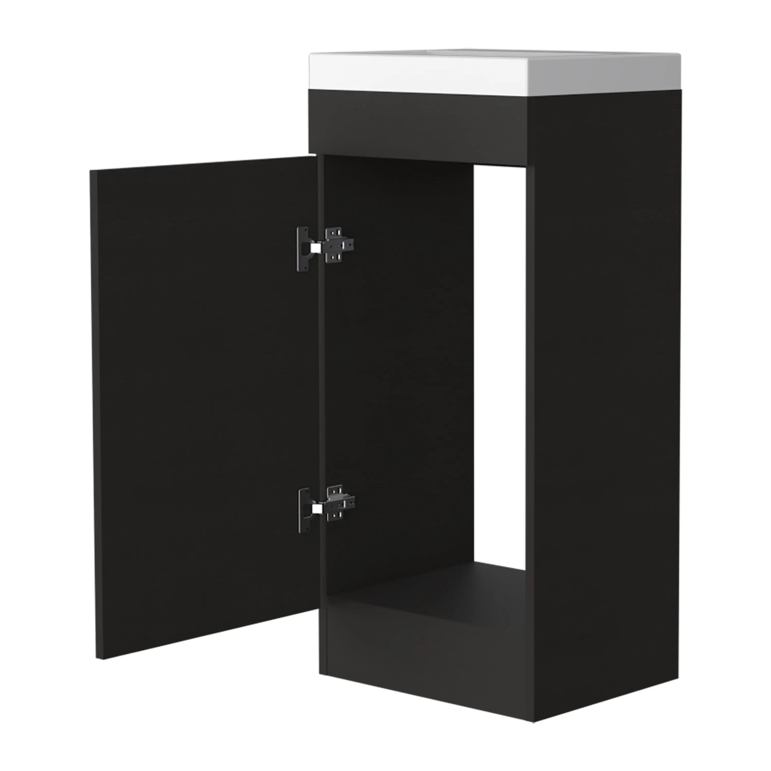 16" Black Wood Freestanding Single Door Bathroom Vanity With White Sink Homeroots Bed & Bath
