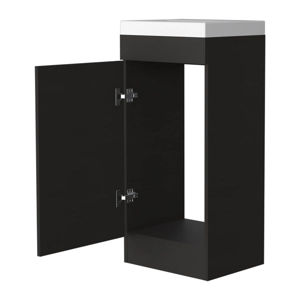 16" Black Wood Freestanding Single Door Bathroom Vanity With White Sink Homeroots Bed & Bath