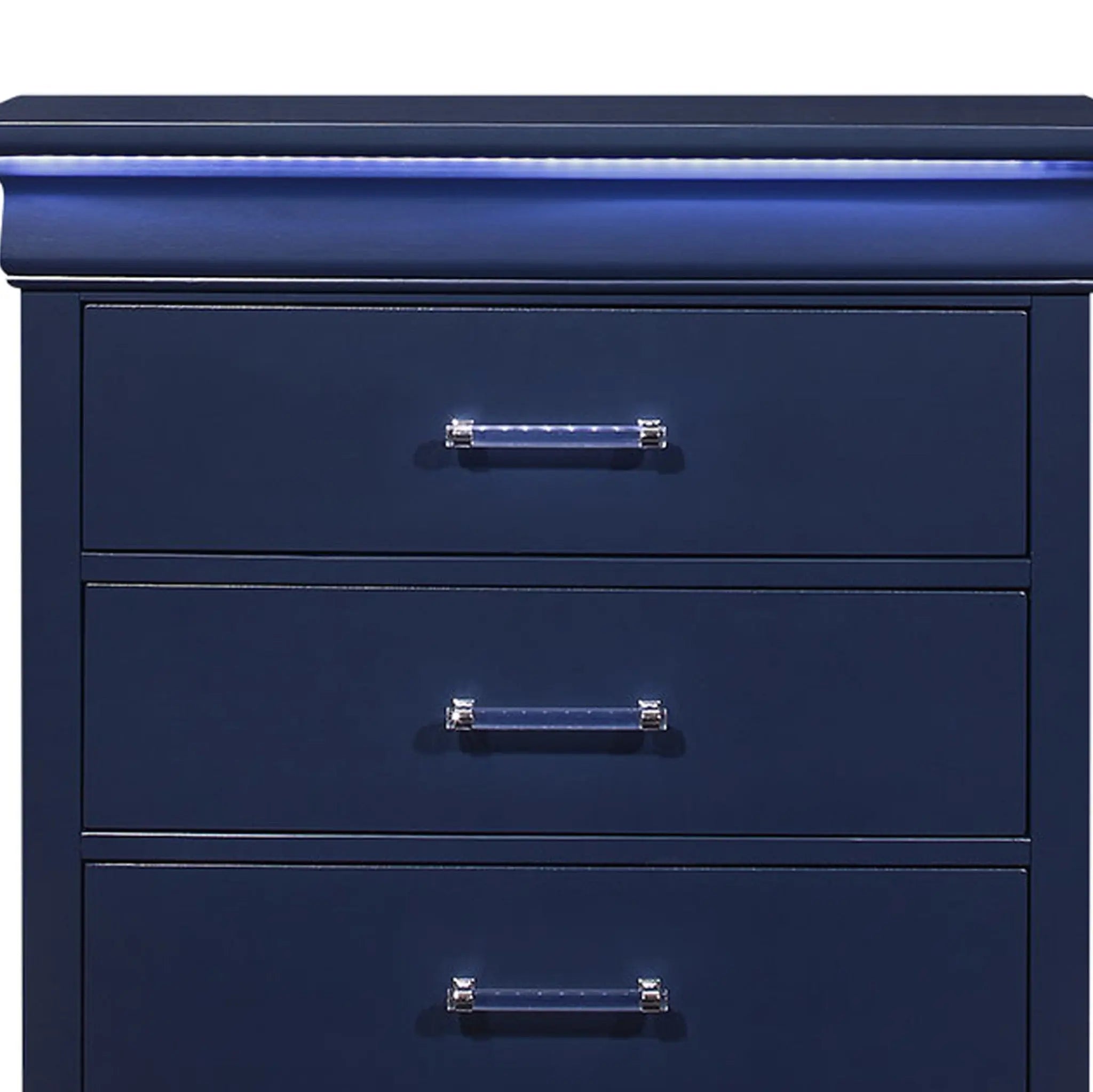 16" Blue Solid Wood Five Drawer Chest With LED Lighting - GreatEagleInc