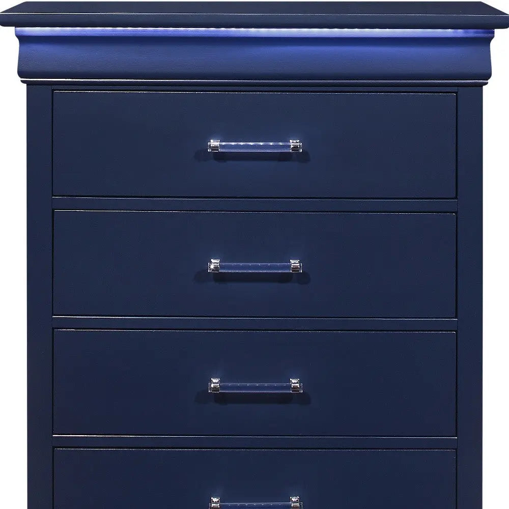 16" Blue Solid Wood Five Drawer Chest With LED Lighting - GreatEagleInc