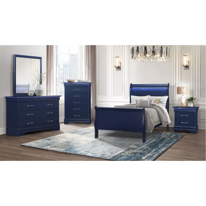 16" Blue Solid Wood Five Drawer Chest With LED Lighting - GreatEagleInc