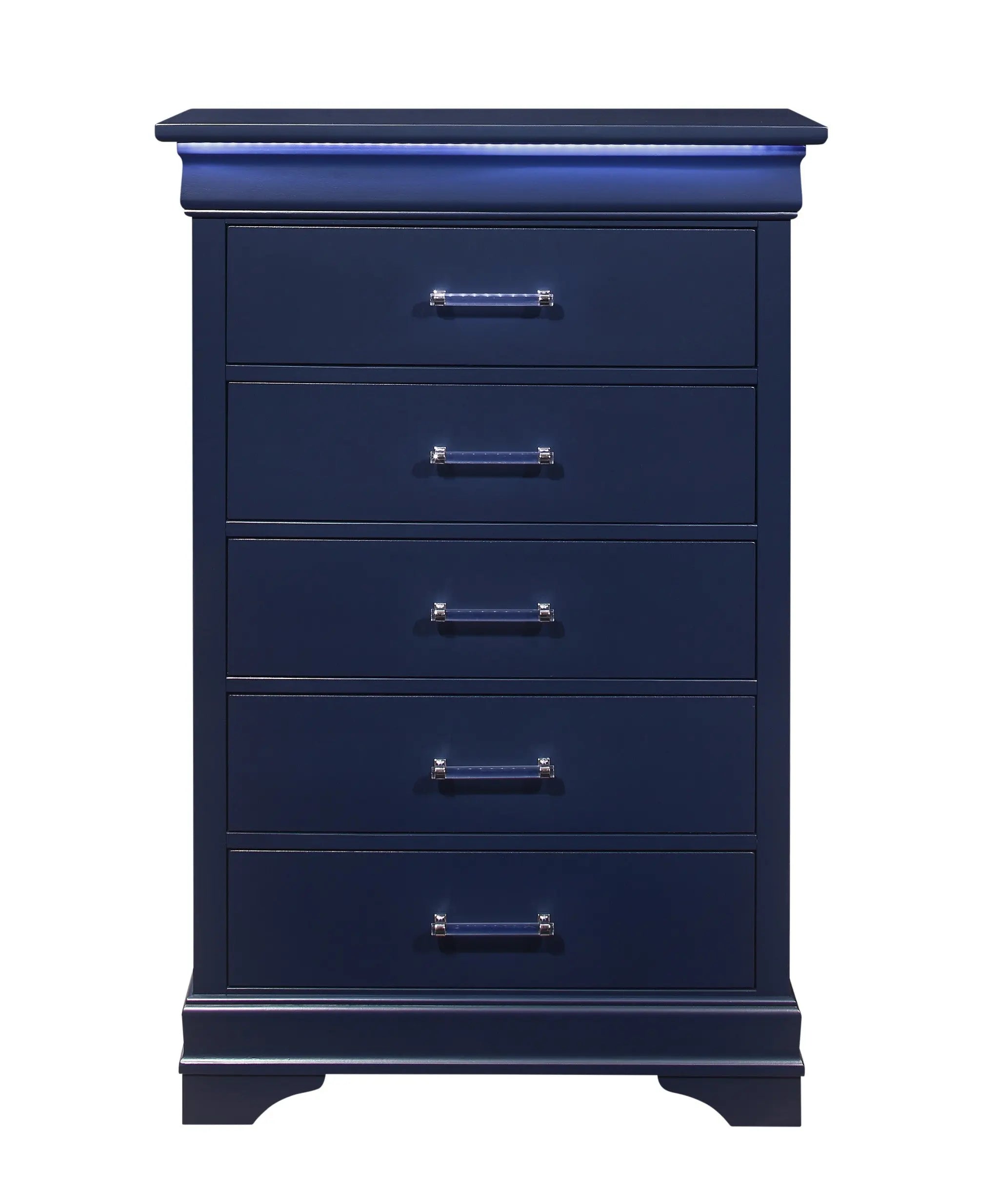 16" Blue Solid Wood Five Drawer Chest With LED Lighting - GreatEagleInc