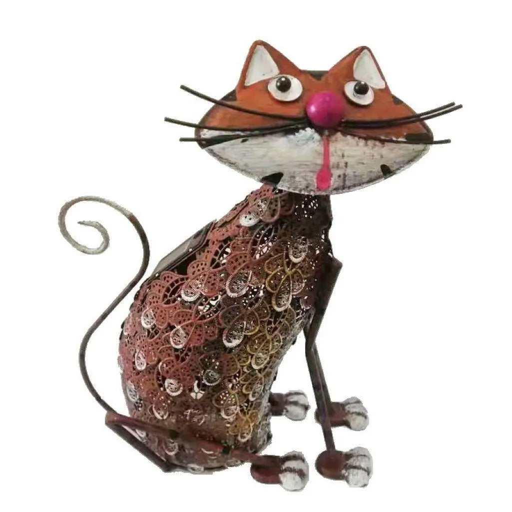 16" Brown Metal LED lights Cats Garden Accents Accessories Homeroots Outdoor