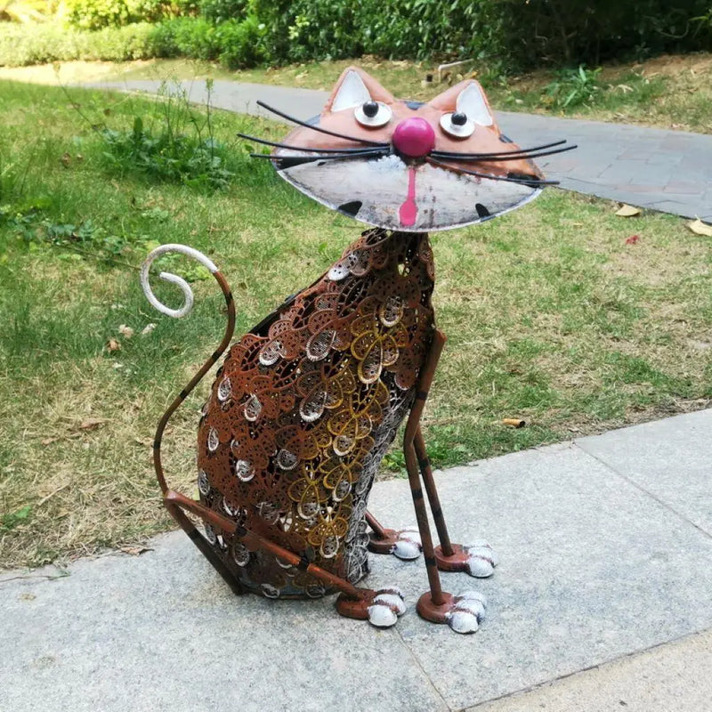 16" Brown Metal LED lights Cats Garden Accents Accessories Homeroots Outdoor