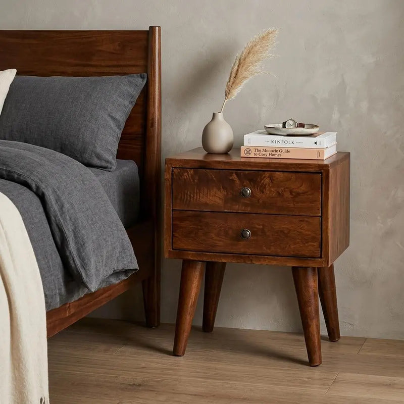 16" Brown Solid Wood Two Drawer Nightstand Homeroots Bed & Bath