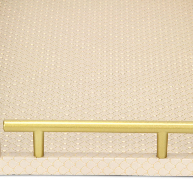 16" Champagne And Gold Geometric Print Handmade Serving Tray With Handles Homeroots Kitchen & Dining
