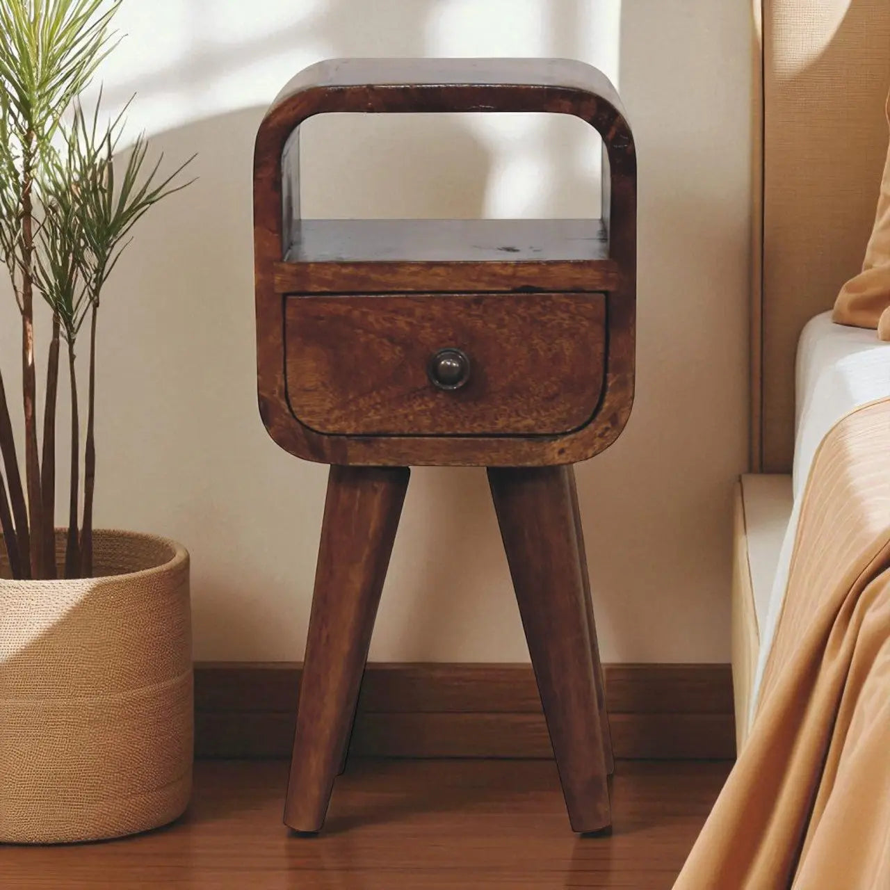 16" Chestnut Solid Wood Square One Drawer Nightstand Homeroots Bed & Bath