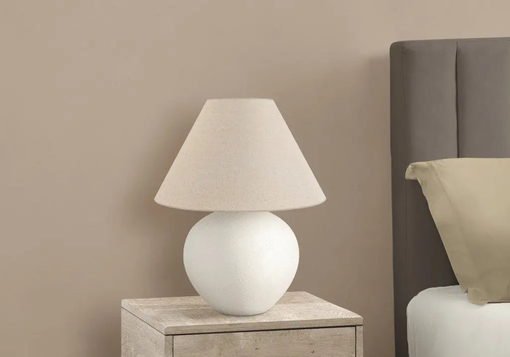 16" Cream Ceramic Round Table Lamp With Cream Empire Shade Homeroots Lighting