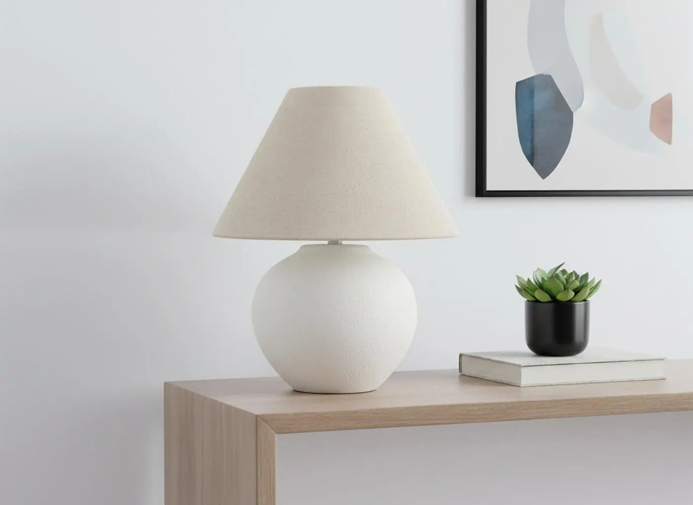 16" Cream Ceramic Round Table Lamp With Cream Empire Shade Homeroots Lighting