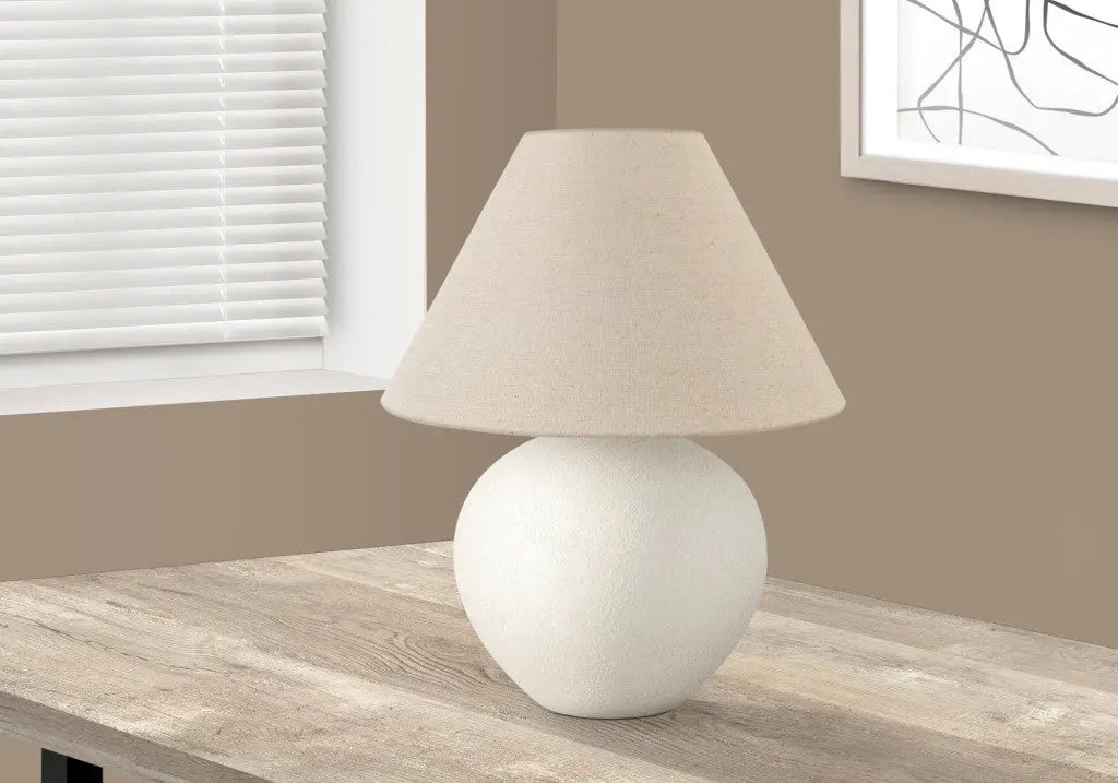 16" Cream Ceramic Round Table Lamp With Cream Empire Shade Homeroots Lighting