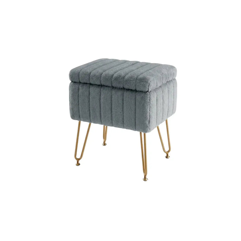 16" Gray and Gold Faux Fur Storage Ottoman Homeroots Living Room