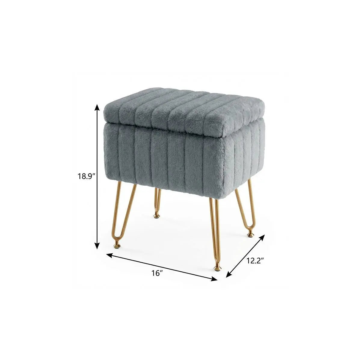 16" Gray and Gold Faux Fur Storage Ottoman Homeroots Living Room