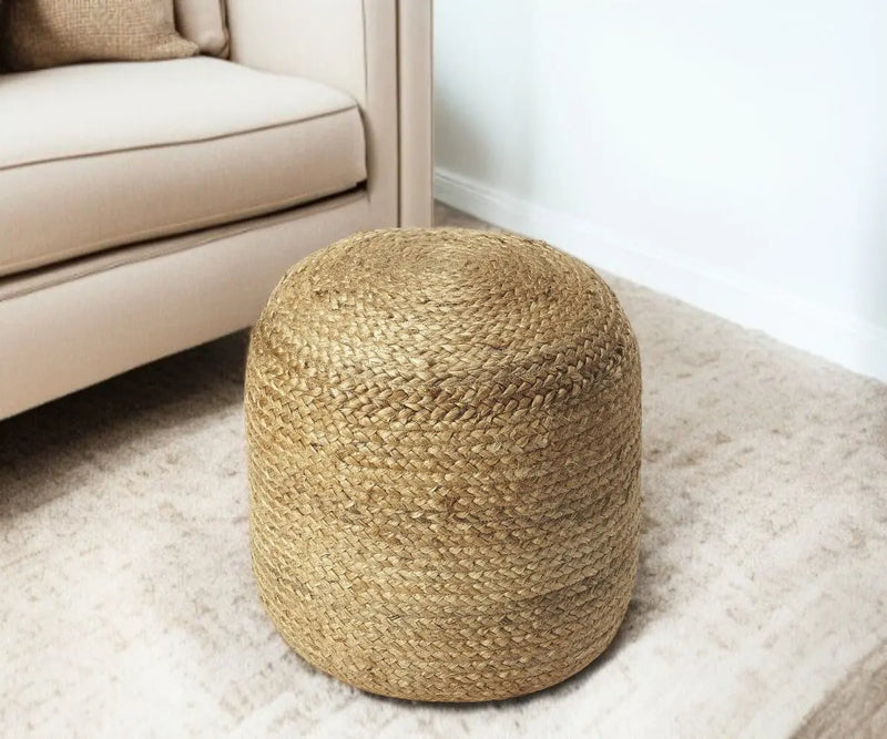16" Jute Round Pouf Ottoman Homeroots Living Room