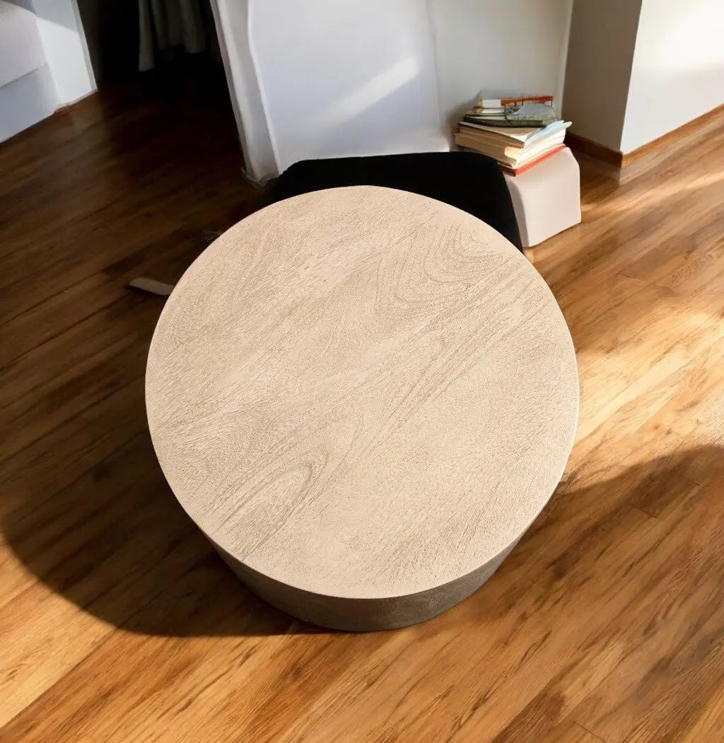 16" Natural Distressed Solid Wood Round End Table Homeroots Living Room