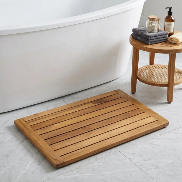 16" Natural Teak Non Slip Bath Mat Homeroots Bed & Bath