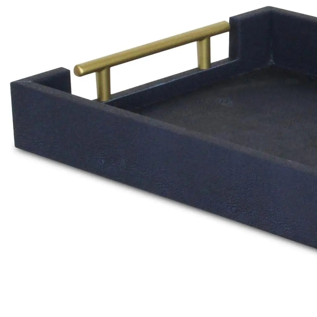 16" Navy Blue Wood Faux Shagreen Serving Tray With Handles Homeroots Kitchen & Dining