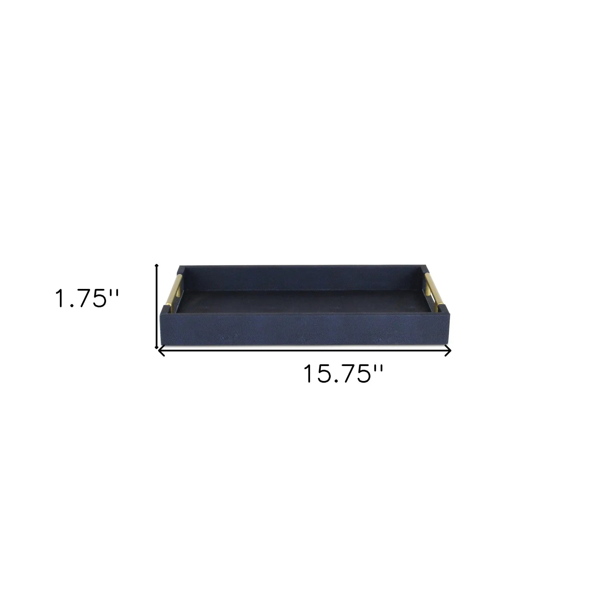 16" Navy Blue Wood Faux Shagreen Serving Tray With Handles Homeroots Kitchen & Dining