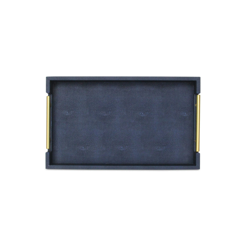 16" Navy Blue Wood Faux Shagreen Serving Tray With Handles Homeroots Kitchen & Dining