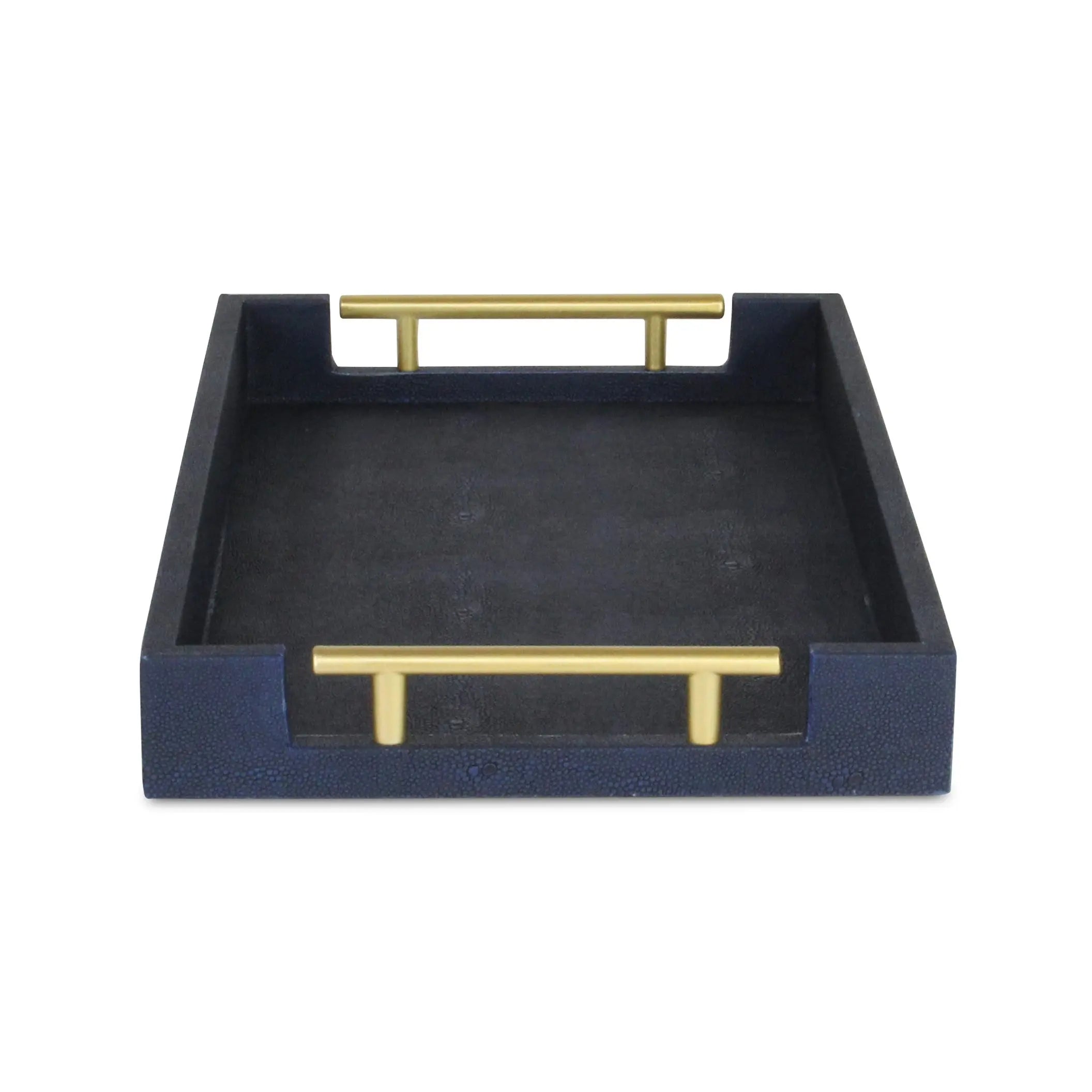 16" Navy Blue Wood Faux Shagreen Serving Tray With Handles Homeroots Kitchen & Dining