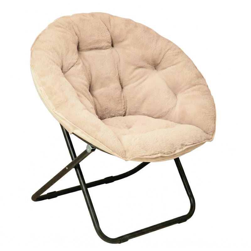 16" Peach Tufted Faux Fur and Metal Folding Lounge Chair Homeroots Living Room