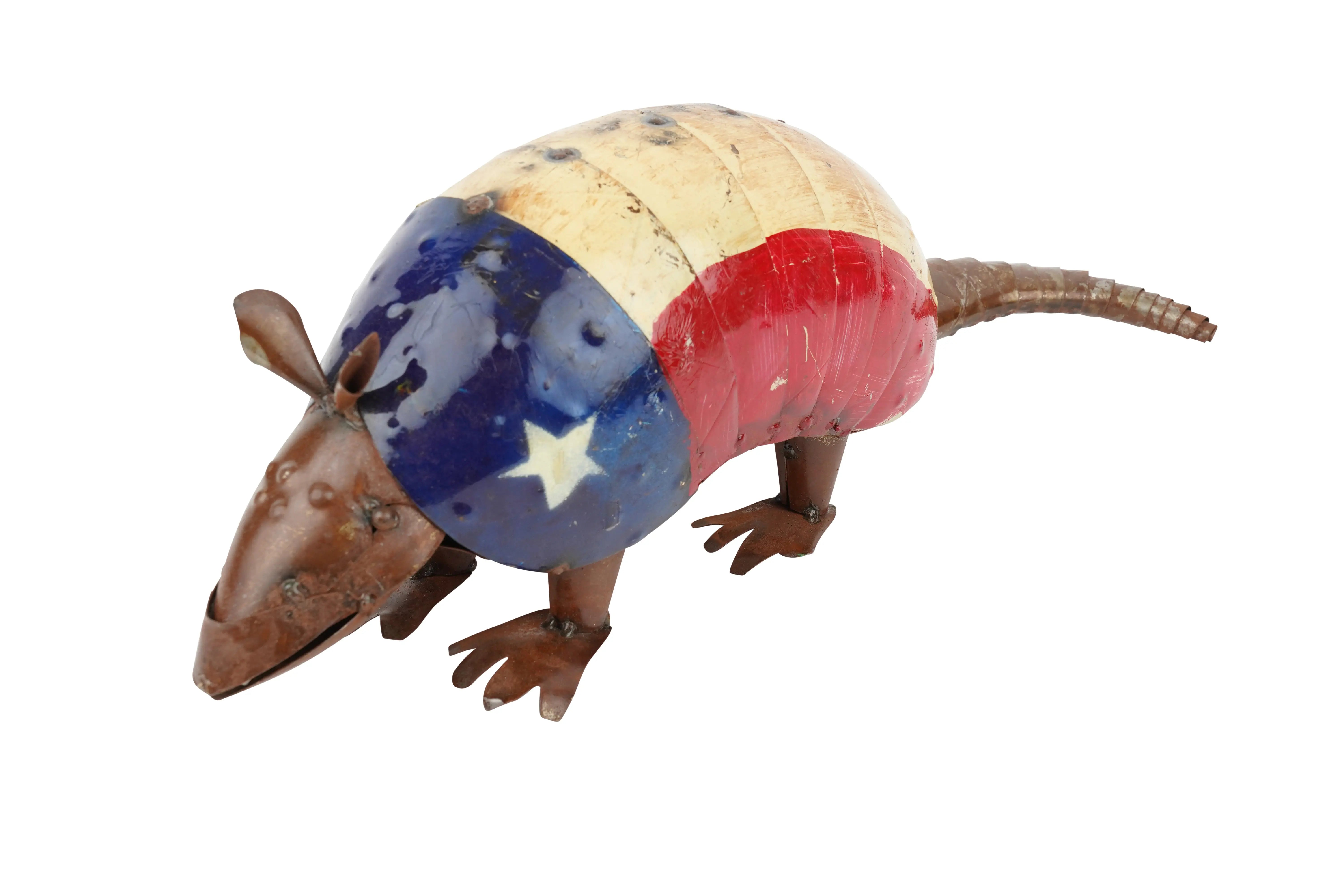 16" Red Off White And Blue Metal Armadillo Tabletop Sculpture Homeroots Home Decor