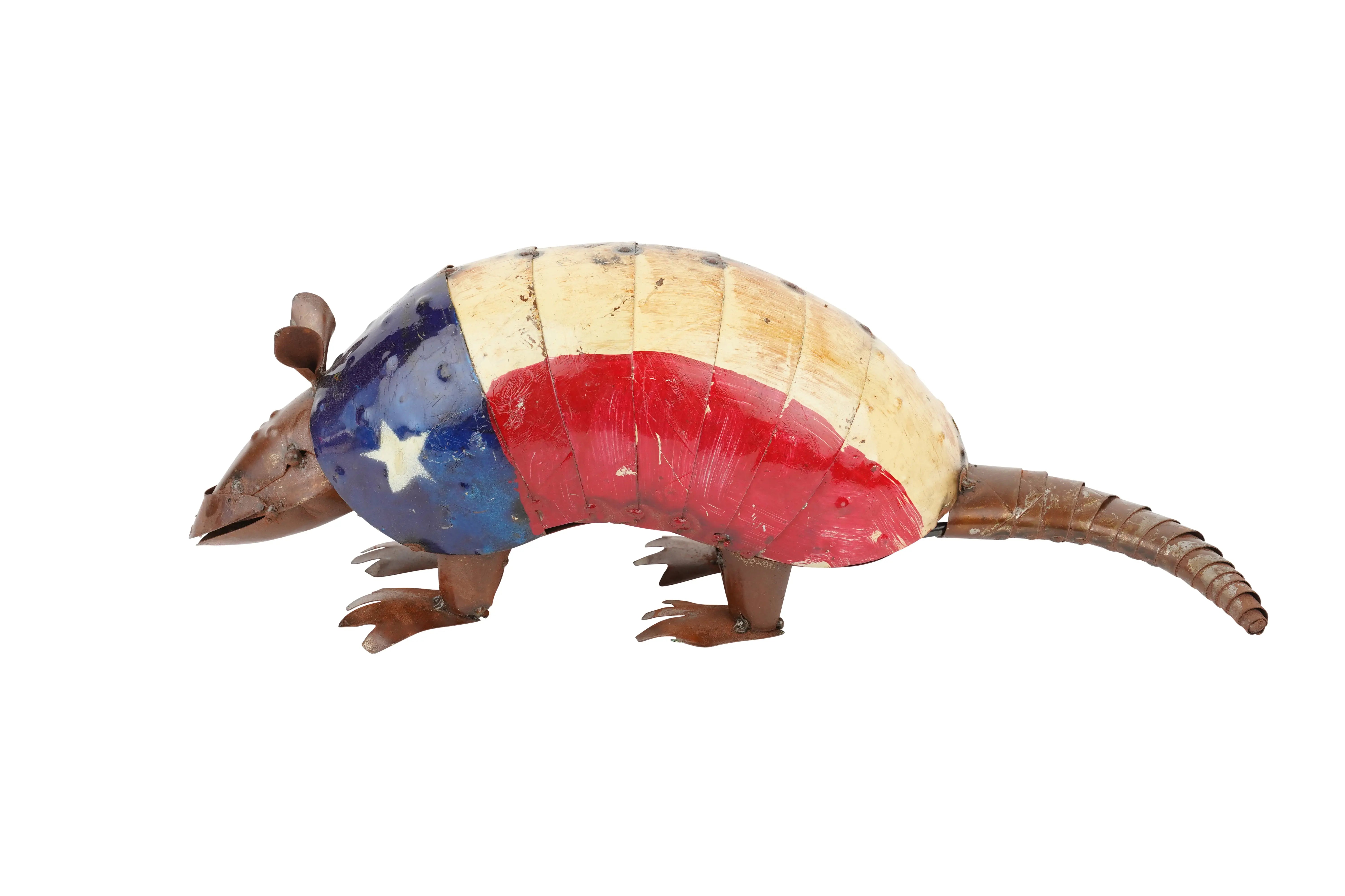 16" Red Off White And Blue Metal Armadillo Tabletop Sculpture Homeroots Home Decor