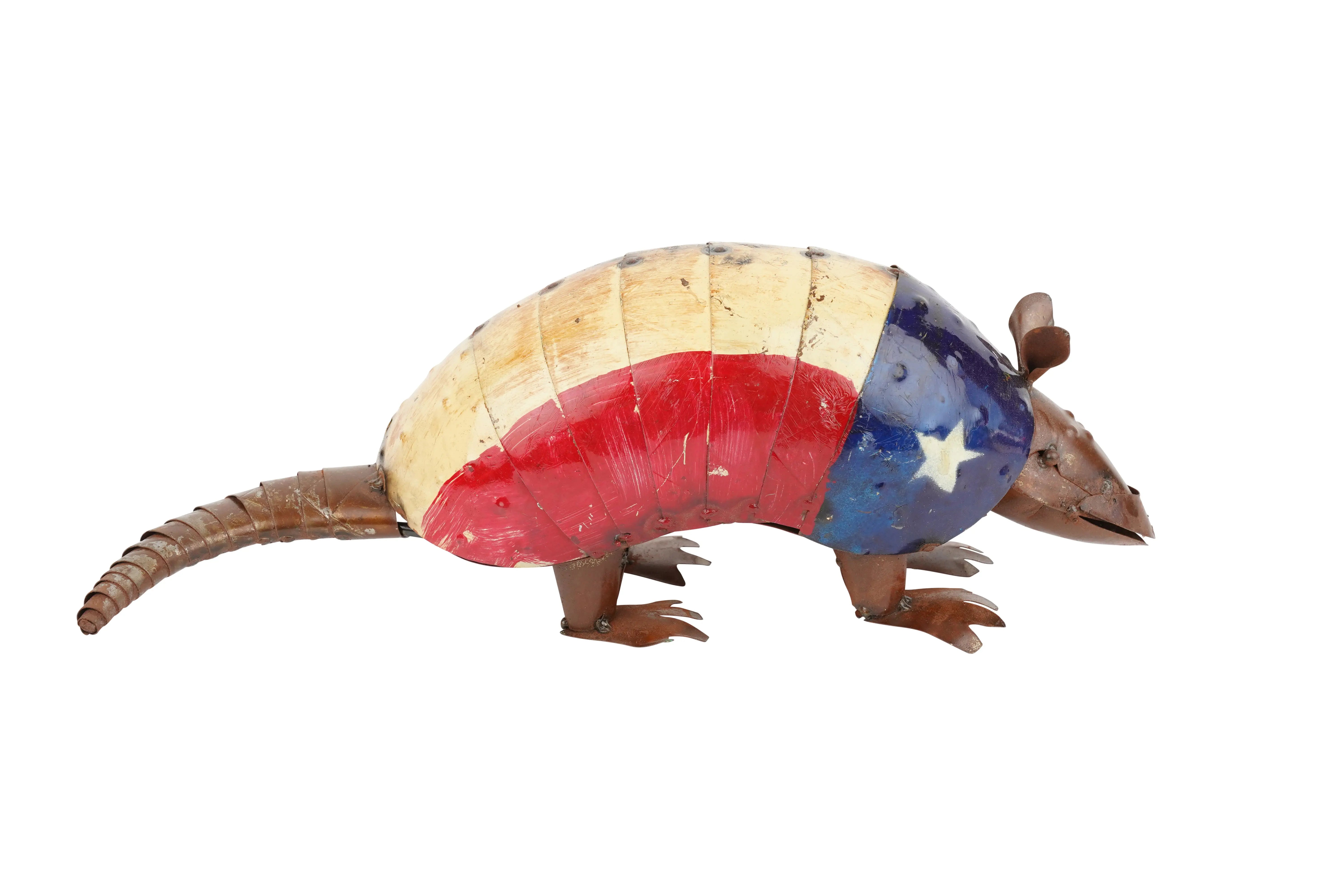16" Red Off White And Blue Metal Armadillo Tabletop Sculpture Homeroots Home Decor