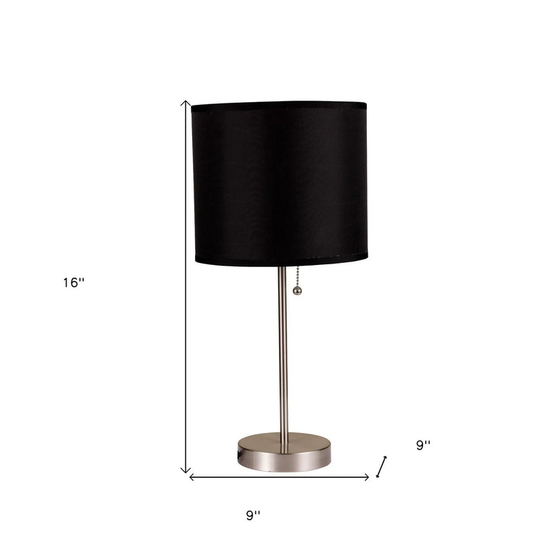 16" Silver Metal Candlestick Table Lamp With Black Classic Drum Shade Homeroots Lighting