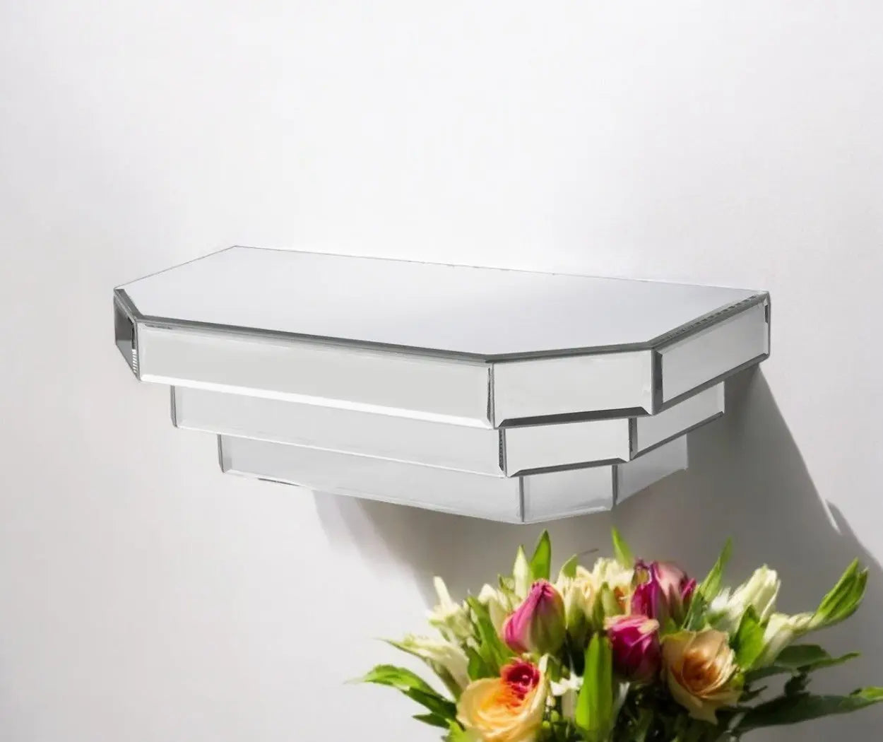 16" Silver Mirrored Glass Hanging Dimensional Floating Shelf Homeroots Organization
