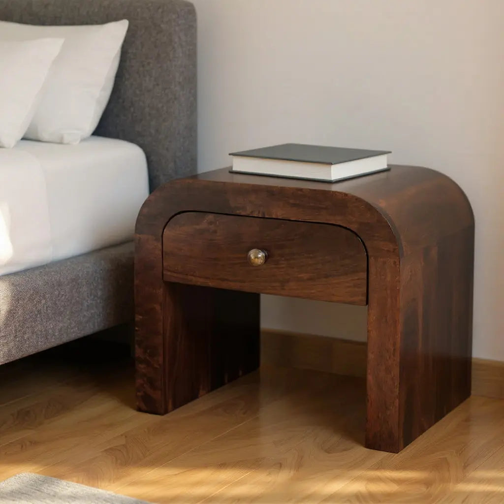 16" Walnut Solid Wood One Drawer Nightstand Homeroots Bed & Bath