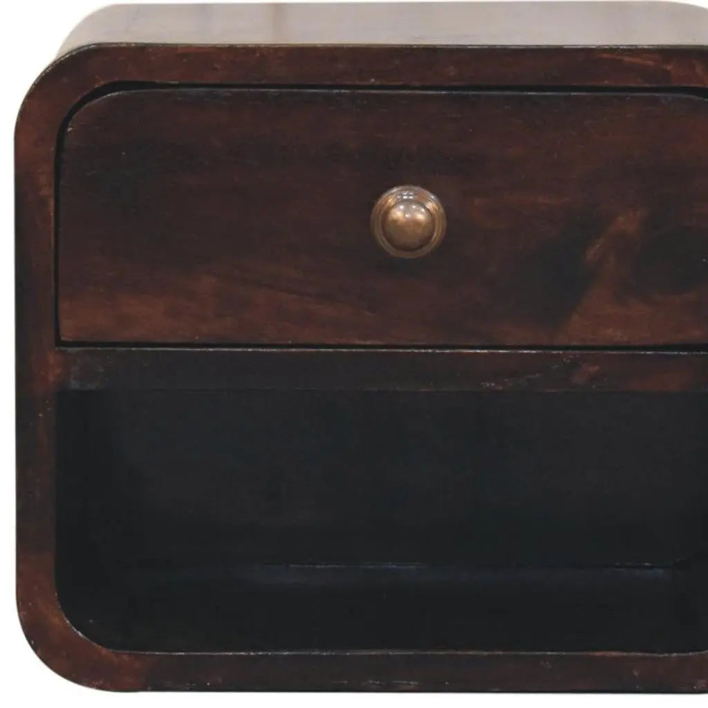 16" Walnut Solid Wood Round One Drawer Floating Nightstand Homeroots Bed & Bath