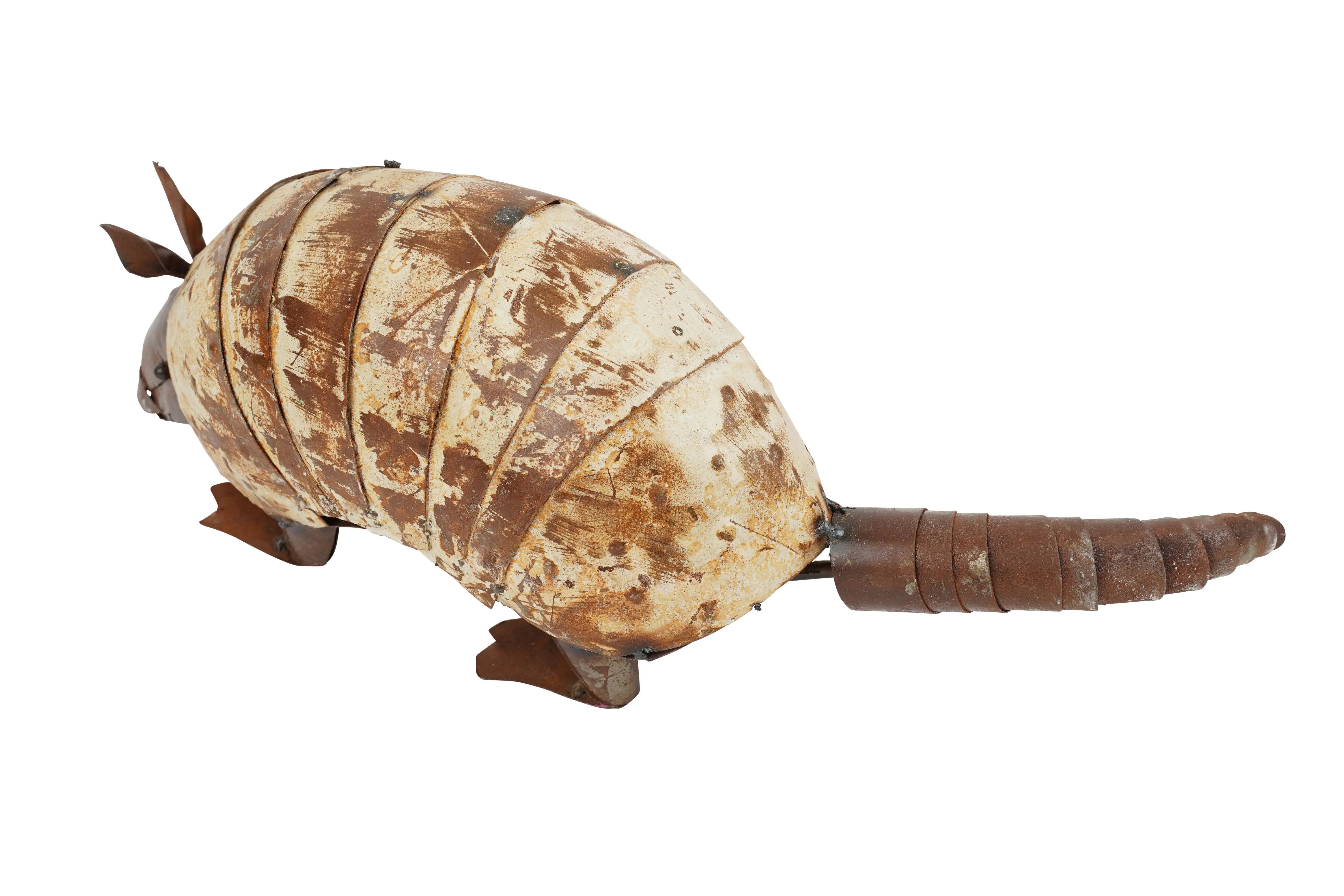16" White And Brown Metal Armadillo Garden Art Homeroots Outdoor