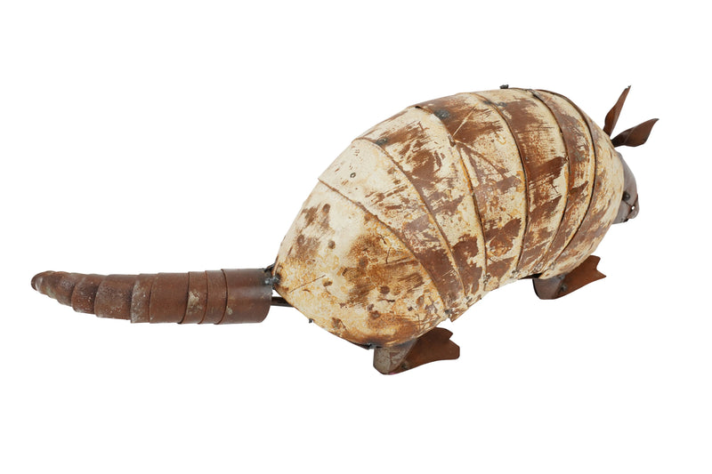 16" White And Brown Metal Armadillo Garden Art Homeroots Outdoor