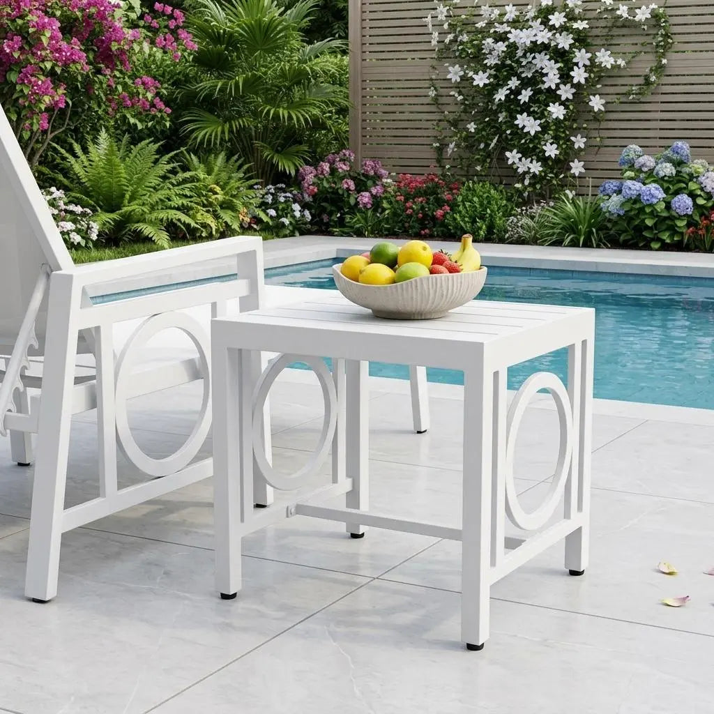 16" White Metal Outdoor Side Table Homeroots Outdoor